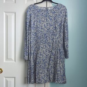 Old Navy Blue and White Floral Long-Sleeve A-Line Dress